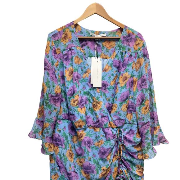 NWT‎ Veronica Beard Sean Silk Mini Dress Lake Blue Multi Ruched Size 20 - Picture 4 of 11